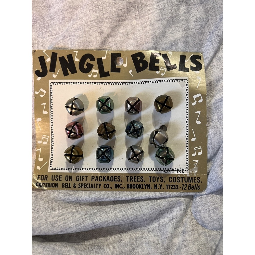 Vintage Christmas Multi Colored Jingle Bells Carded 12 On Card NOS